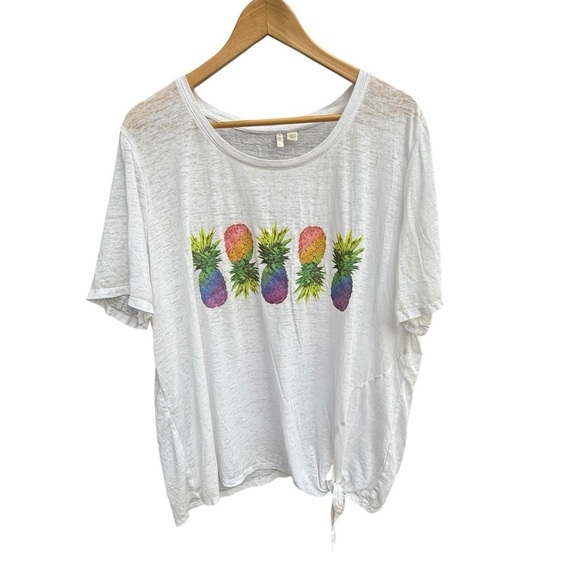 Cato Women’s 22/24W Pineapple Graphic Tie Front T Shirt Summer Casual Plus Top - Picture 3 of 11